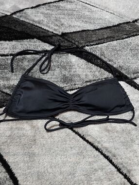 VICTORIA SECRET 2009 BLACK RUCHED FRONT STRAPPY HALTER BIKINI SWIM TOP